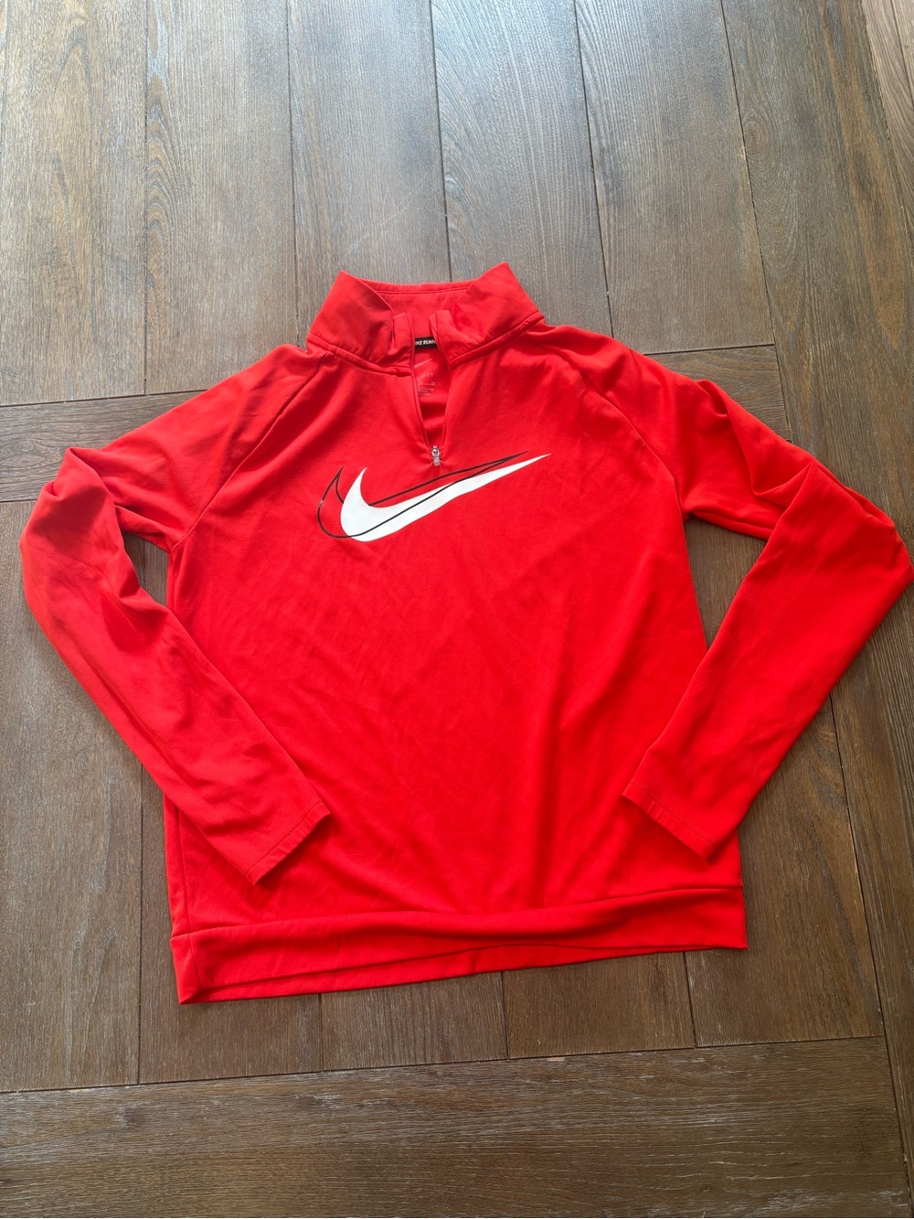 Nike Running Dri-FIT Quarter Zip long sleeve Red Double Swoosh Top Women’s Small